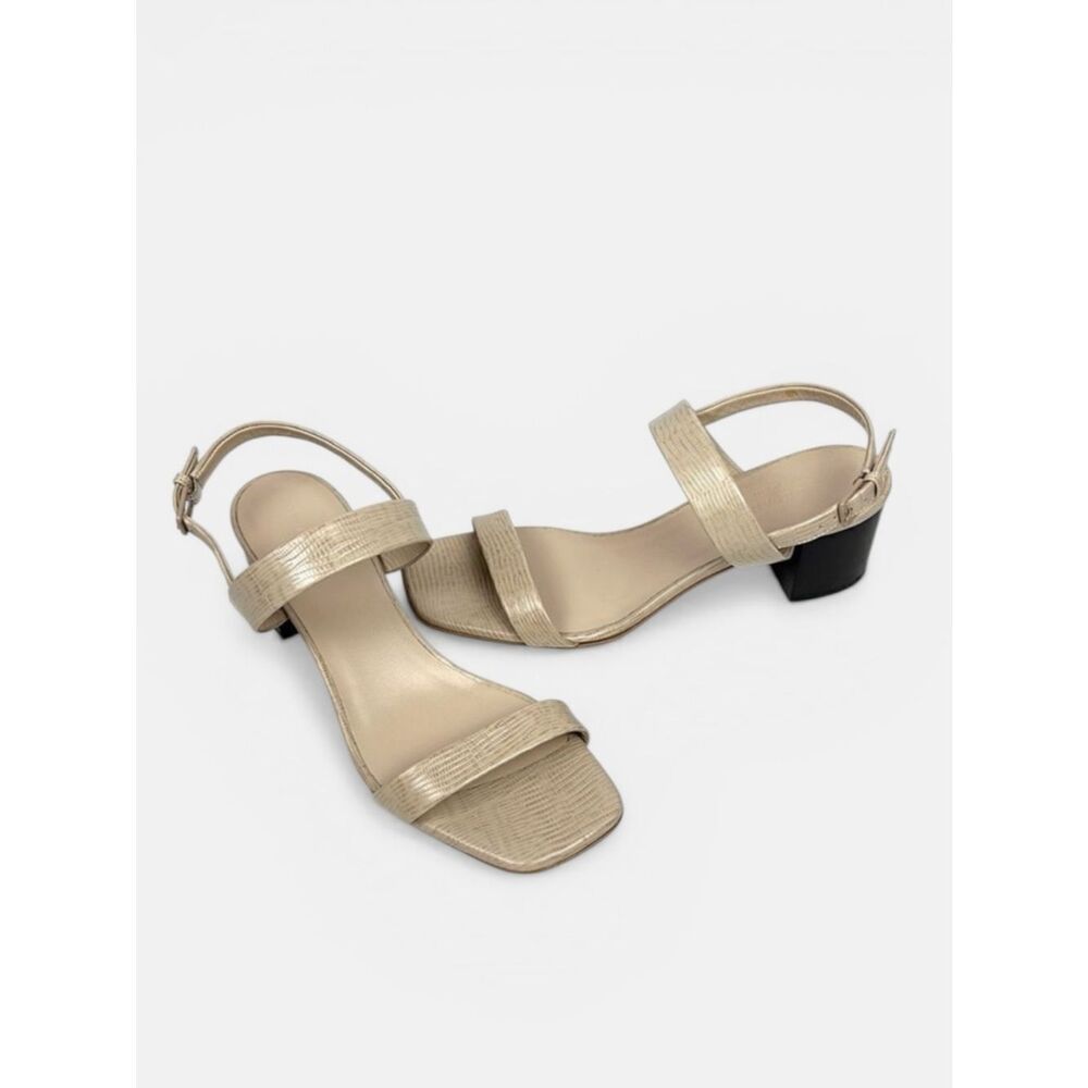 Everlane Italy Double Strap Sand Embossed Leather Sandal Block Heel  US 9,5